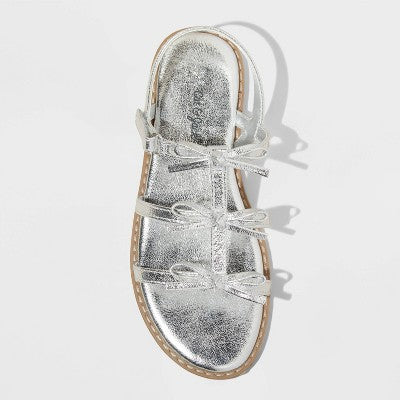 Girls' Aria Bow Sandals - Cat & Jack Silver 13