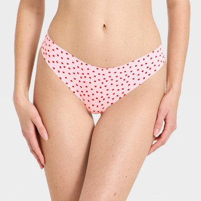 Women's Invisible Edge Thong 3pk - Wild Fable Navy/Pink Hearts/Red XL