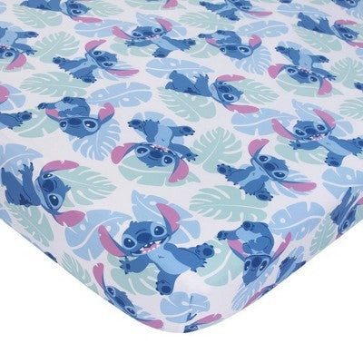 Disney Stitch Fitted Crib Sheet: Woven, Botanical Pattern, 165 Thread Count, 1-Pack
