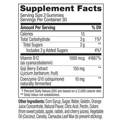 OLLY Extra Strength Daily Energy, 1000 mcg, Vitamin B12 and Caffeine-Free Gummies - Berry Yuzu Flavor - 60ct