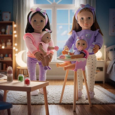 Our Generation Tory & Riley 18" Babysitter Doll & Baby Doll Sister with Accessories Playset: Plastic & Polyester Doll Set