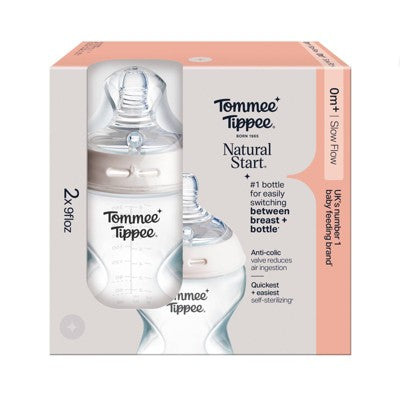 Tommee Tippee Start Baby Bottles Slow Flow Nipple 0m+ - Clear - 9 fl oz/2pk: BPA-Free, Silicone Nipple