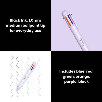 Yoobi Easter 6-Ink Click Ballpoint Pen - Soft Lavender Gingham, 0.7mm, Multicolor, Easter Basket Gift