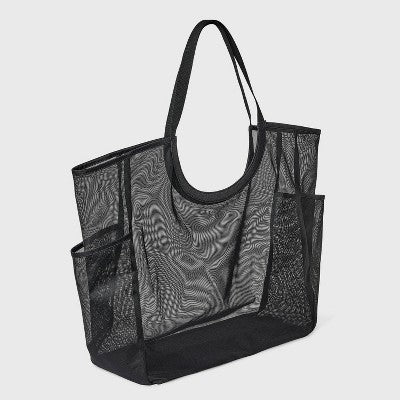 Packable Cut Out Mesh Tote Handbag - Shade & Shore Black