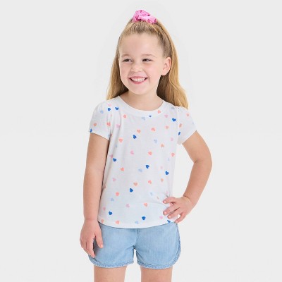 Toddler Girls' Short Sleeve Hearts T-Shirt - Cat & Jack Cream 3T