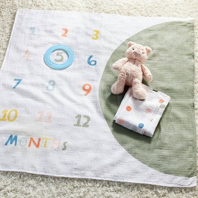 Milestone Swaddle Baby Blanket with Felt Frame - Multi Dot - Cloud Island