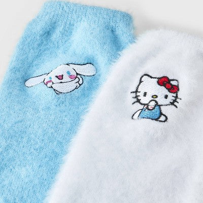 Women's Hello Kitty Furry Face Box of Cozy Embroidered Crew Socks - White/Blue 4-10