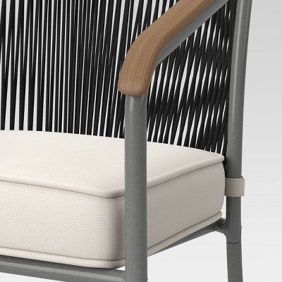 2pc Apex Mixed Material Outdoor Patio Dining Chairs Arm Chairs Black - Threshold: Aluminum & Steel Frame, Removable Cushions (LOCAL PICKUP ONLY)