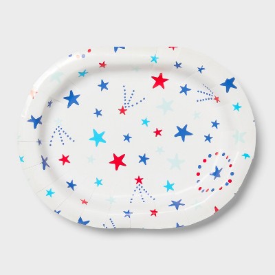 Oval Platter Disposable Plates 12"x9.25" Red White Blue Stars - 10ct - Sun Squad