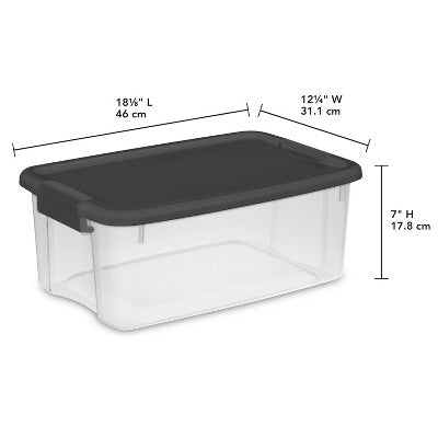 Sterilite 18qt Ultra Clear Latch Box Clear Base Flat Gray Lid and Latches: Portable Stackable Storage Tote with Handles