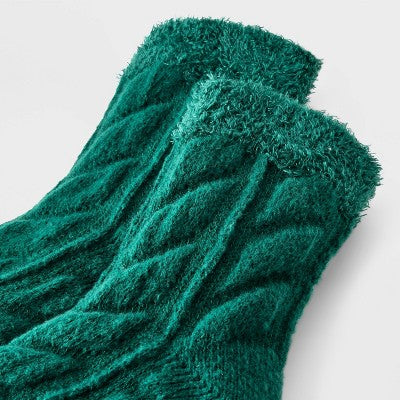 Women's Supersoft Cable Double Lined Cozy Ankle Socks - Auden Emerald 4-10