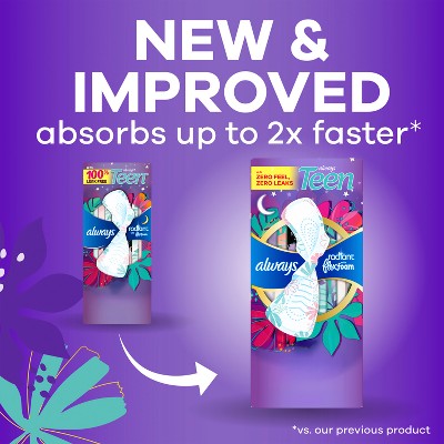 Always Radiant Teen Overnight Menstrual Pads - Size 4 - Unscented - 18ct