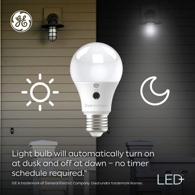 GE 2pk LED+ Dusk to Dawn A19 LED Decorative Light Bulb Soft White