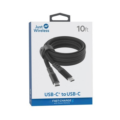 Just Wireless 10' Ultra Braided Lightning to USB-C Flat Cable - Slate Black