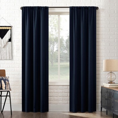 40"x84" Sun Zero Blackout Bergen Rod Pocket Curtain Panel Navy Blue: Energy Efficient, Noise Reducing, Thermal Insulated