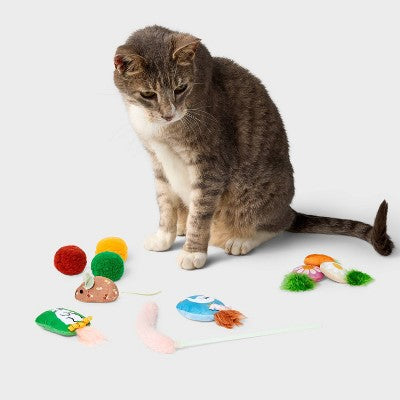 Gift Pack Cat Wand Plush Toy Set - 10pc - Boots & Barkley