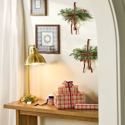 2pk 13" Cypress and Red Berry with Red Ribbon Mini Artificial Swag - Hearth & Hand with Magnolia
