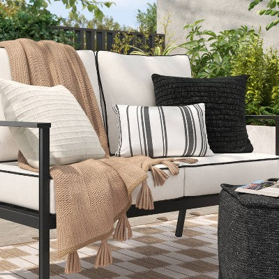 18"x18" Solid Textural Woven Pillow Black - Threshold