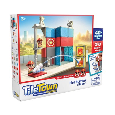 Tile Town Fire Station Magnetic Tiles Playset