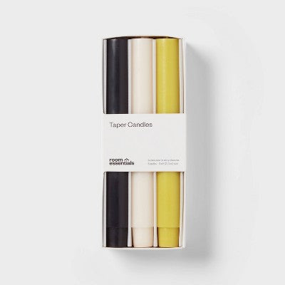 6pk Taper Candle Set Black White and Yellow - Room Essentials