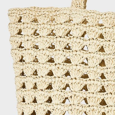 Straw Scallop Woven Tote Handbag - Universal Thread Natural