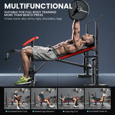 KRISRATE 6 in 1 Weight Bench Set with Squat Rack Adjustable Workout Bench with Leg Developer Preacher Curl Rack Fitness Strength Training for Home Gym (LOCAL PICKUP ONLY)