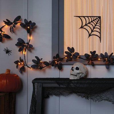 25 Light LED Black Faux Leaves Garland Halloween String Lights - Hyde & EEK! Boutique: Indoor/Outdoor, Battery-Powered