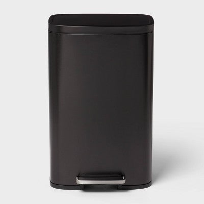 45L Rectangular Black Stainless Step Trash Can - Brightroom (LOCAL PICKUP ONLY)