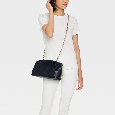 Slouchy Clutch with Chain Crossbody - A New Day Black: Magnetic Closure, Detachable Strap, Shell