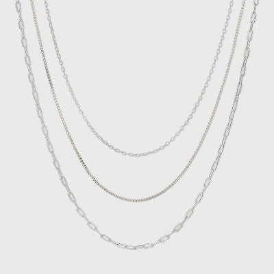 Plated Cable Box and Paperclip Chain Necklace Set 3pc - A New Day Silver