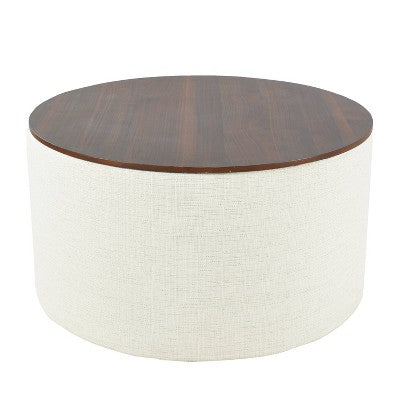 HomePop 30" Dinah Storage Ottoman Cream: Upholstered Round Bench with Lid (LOCAL PICKUP ONLY)