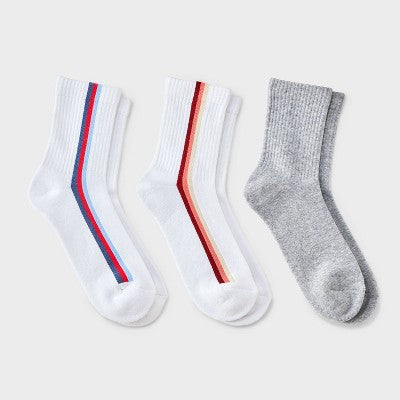 Women's 2pk Vertical Stripes Cushioned Mid Crew Socks - Auden - Heather Gray
