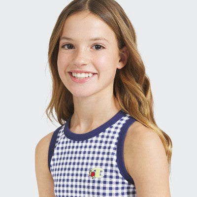 Champion Girls' High Neck Ribbed Gingham Tank Dress - Dark Blue M