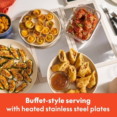 bella Fold and Store Warming Tray Oatmilk: Stainless Steel, Temperature Control, 330W, 3-Piece, 2-Year Warranty