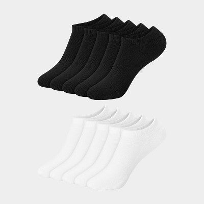 Hanes Boys' 10pk Premium No Show Socks - Black/White L