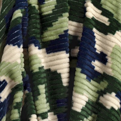 Printed Camo Ribbed Plush Throw Blanket Navy/Dark Green/Neutral - Room Essentials