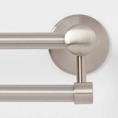 Casual Double Towel Bar Brushed Nickel - Threshold: Zinc & Stainless Steel, Wall Mounted Bathroom Accessory (LOCAL PICKUP ONLY)
