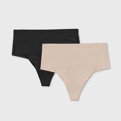 Maidenform Women's Shapewear 2pk Light Shaping Thong SES080 - Black/Beige L
