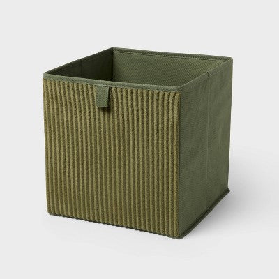 11''x10.5'' Fabric Decorative Storage Bin Corduroy Green - Brightroom