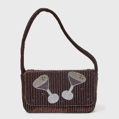 Embellished Espresso Martini Flap Shoulder Bag - A New Day Brown