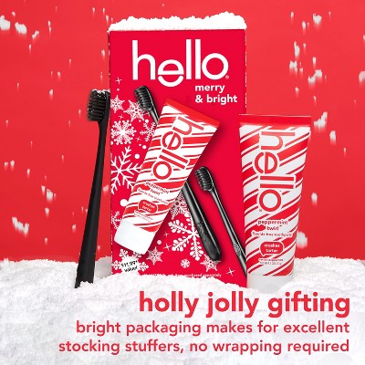 hello Stocking Stuffer, Fluoride-Free Toothpaste and Soft Charcoal Toothbrush Holiday Gift Set - 3ct