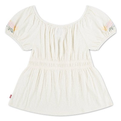 Levi's Girls' Smocked Puff Sleeve Top - White M
