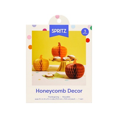 3ct Thanksgiving Honeycomb Pumpkin Decor - Spritz