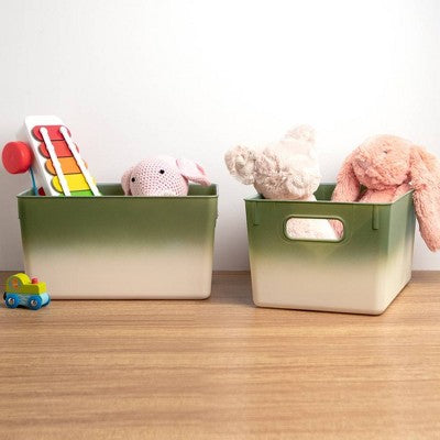 Isaac Jacobs 2pk 7"x8.11" Decorative Storage Ombre Bin Green