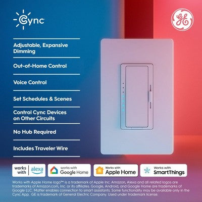 GE Household Lighting Cync Neutral Travel Wire Paddle Dimmer Switch