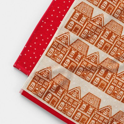 2pk Gingerbread House and Red/White Dot Christmas Hand Towel Set - Wondershop