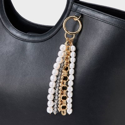 Beaded Pearl Tassel Chain Bag Charm - A New Day Gold/Peral