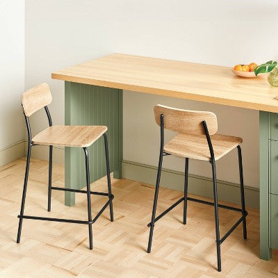 Set of 2 24" Wood with Metal Base Counter Stool with Footrest Natural - Room Essentials (LOCAL PICKUP ONLY)
