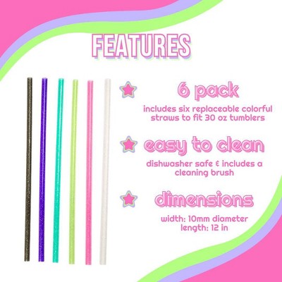 CharCharms 6pk 30oz Solid Water Bottle Straws: Reusable Polypropylene, Dishwasher-Safe, Pink Drinkware Accessories