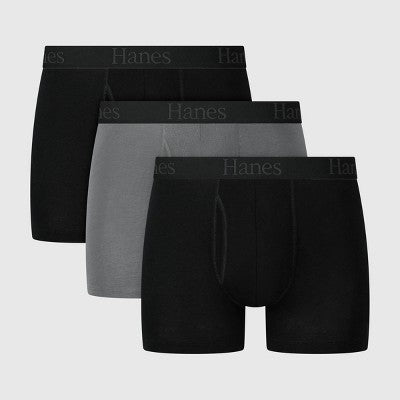 Hanes Men's 3pk Boxer Briefs - Black/Gray L